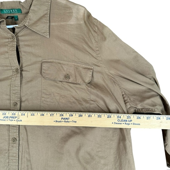 Lauren Ralph Lauren Women’s 3X Tan Plus Button LS Shirt Gorpcore Neutral Casual - Picture 9 of 12